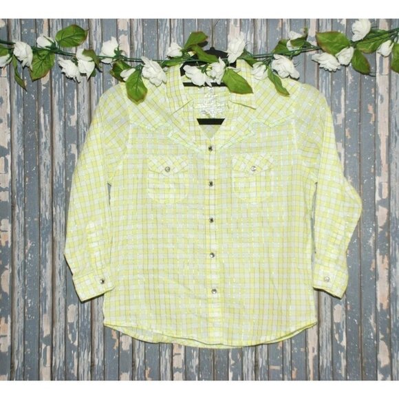 Rock 47 By Wrangler Girls Green Plaid Western Shirt Size XL LS Snap Button Up - Picture 1 of 6